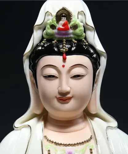 微美德化陶瓷16至21吋立莲观音菩萨像供奉观音佛像笑脸站立式禅意摆件