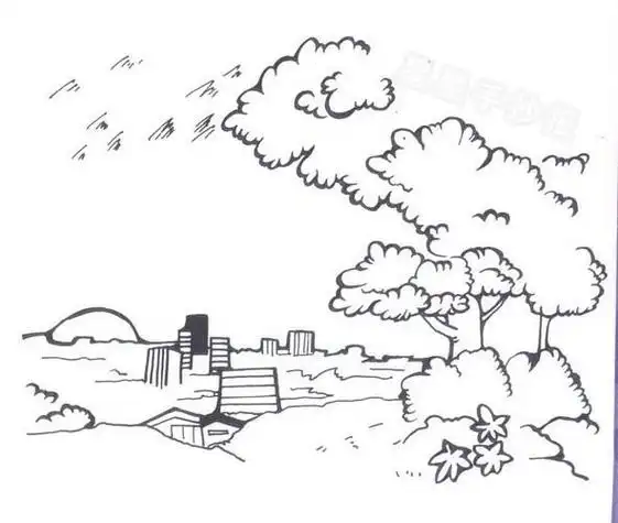 黄昏风景简笔画