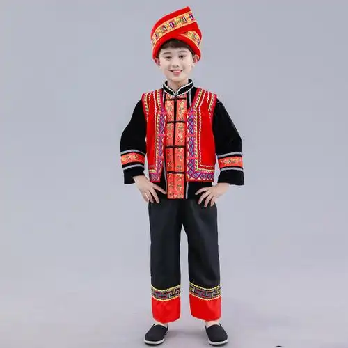 56个少数民族特色传统纳西族表演服装儿童男女舞台合唱舞蹈演出服