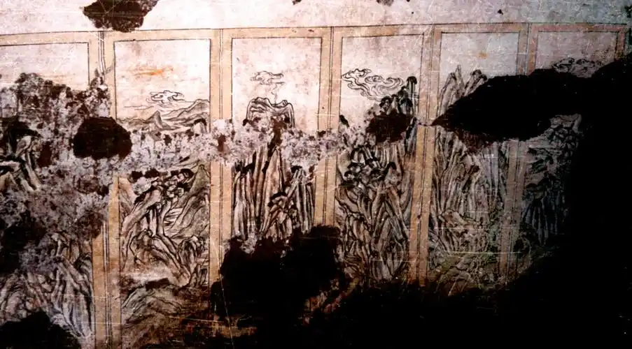 图1 陕西富平吕村朱家道唐墓西壁山水屏风壁画(徐涛先生提供)