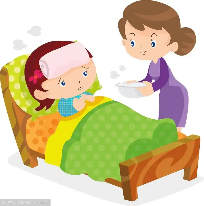 妈妈照顾生病的女孩