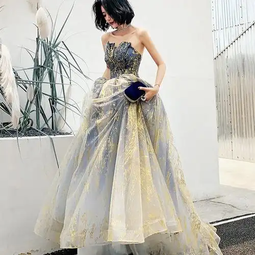 晚礼服女小礼裙轻礼服宴会晚会抹胸长款主持人礼服大气艺考演出