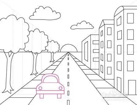 如何用单点透视效果绘制城市