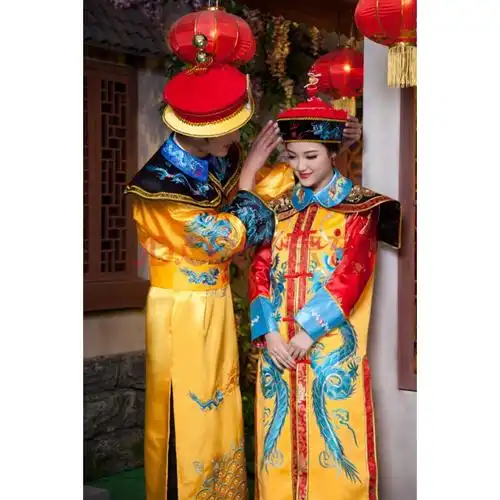 古装年春季款帝皇后套装龙袍凤袍皇阿玛演出服戏服写 皇帝皇后一组