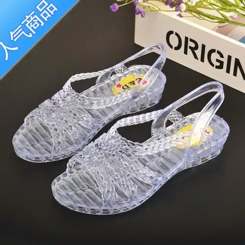 suntek韩版夏季塑料凉鞋鱼嘴果冻鞋女士透明防滑水晶鞋妈妈跳舞鞋沙滩