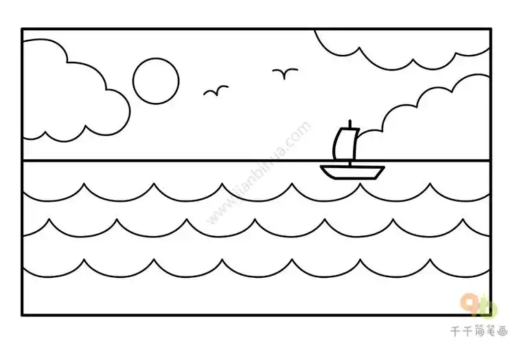 大海简笔涂色画亲子动手一起画