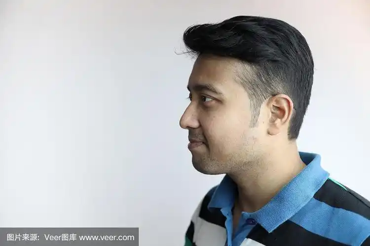 一个年轻的印度人的侧面脸孤立在白色背景与文本复制空间.