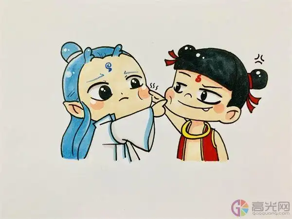 敖丙和哪吒简笔画