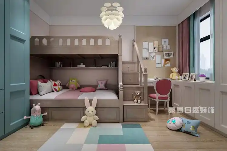 两个孩子儿童房装修实景图