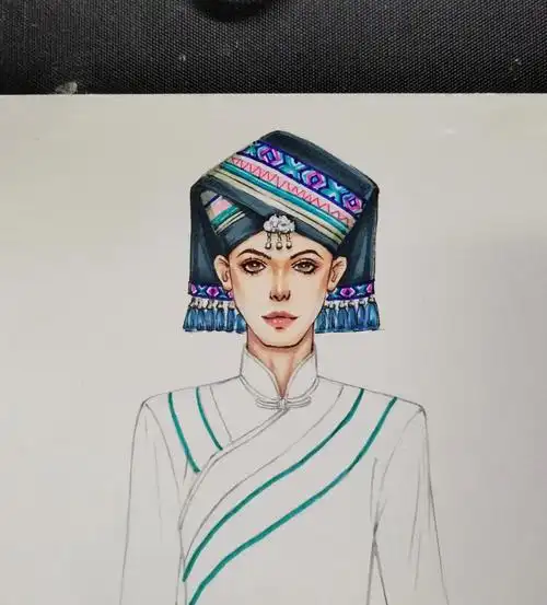 照片来自右下角水印#服装效果图  #马克笔手绘  #壮族服装  #少数民族