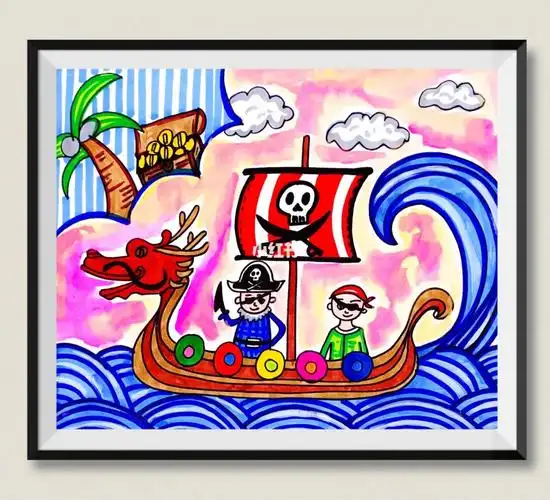 创意儿童画海盗船