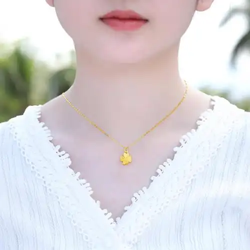 老庙黄金四叶草吊坠足金幸运草颈饰项链情人节七夕礼物颈饰