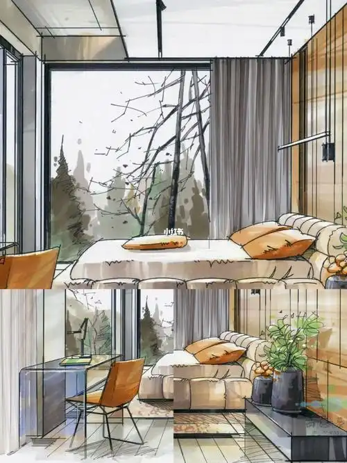 环艺考研室内设计卧室空间马克笔上色分享