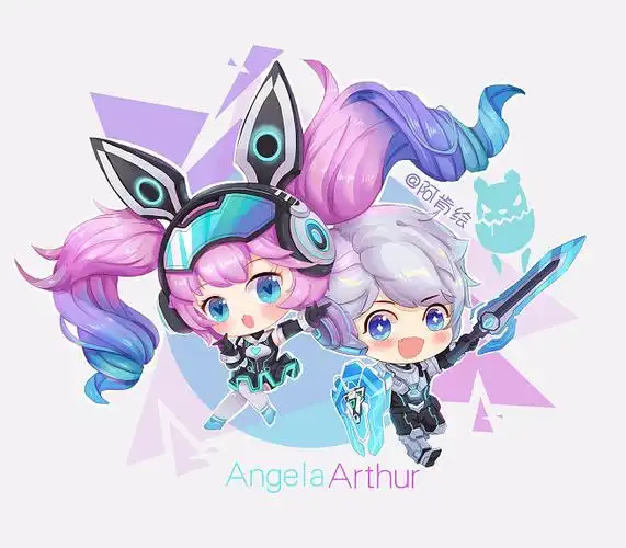 王者荣耀安琪拉亚瑟心灵骇客q版漫画插画头像阿肯绘