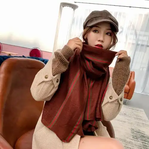 棉麻围巾女条纹日系文艺单色甜美披肩两用 百搭装饰薄款围脖