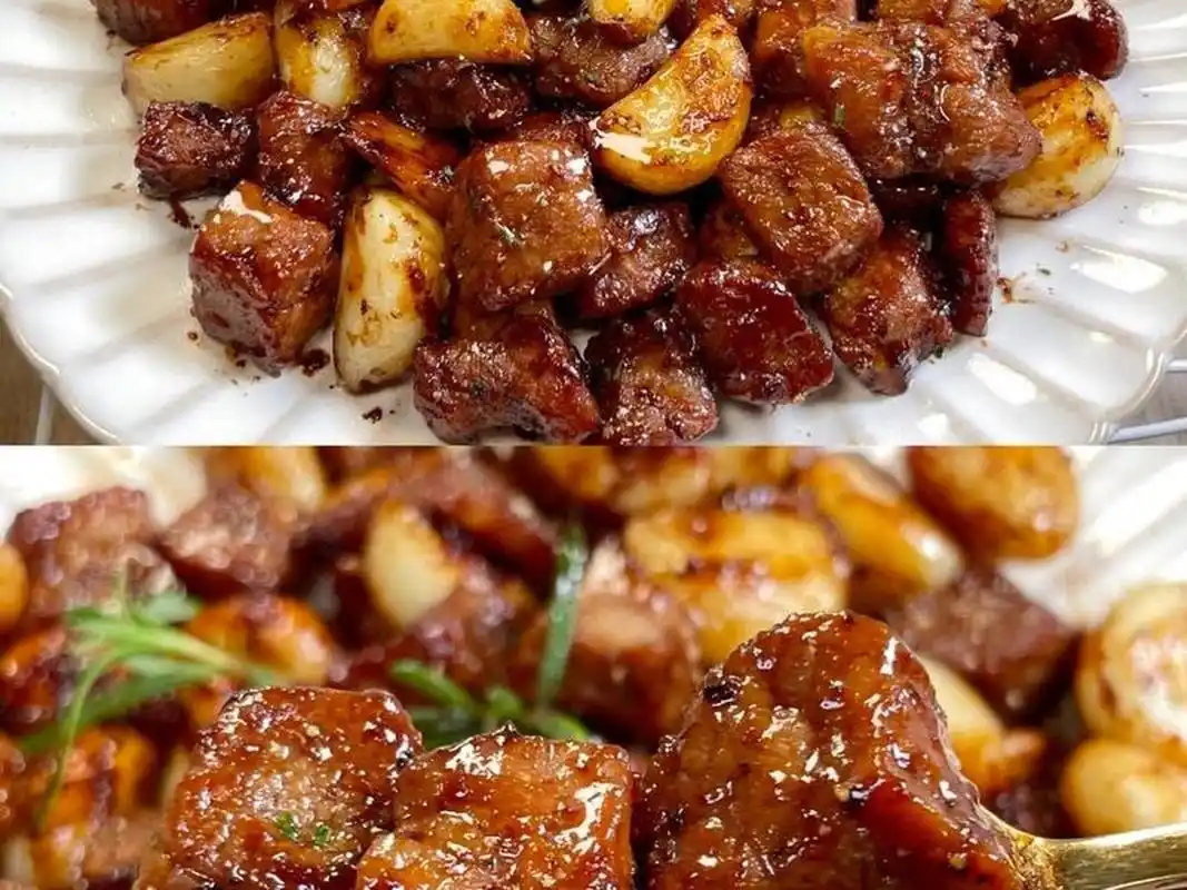 好吃到舔盘的蒜香黑椒牛肉粒 牛肉粒鲜嫩爆汁,蒜香十足,一口一粒超