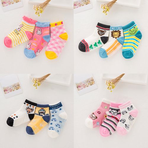 男女童卡通动物网面短袜卡通袜子棉袜假鞋袜  三双款