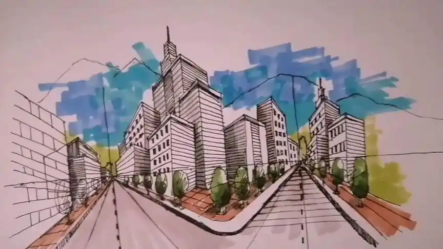 如何用两点透视画城市街景,看了人人都能学会!