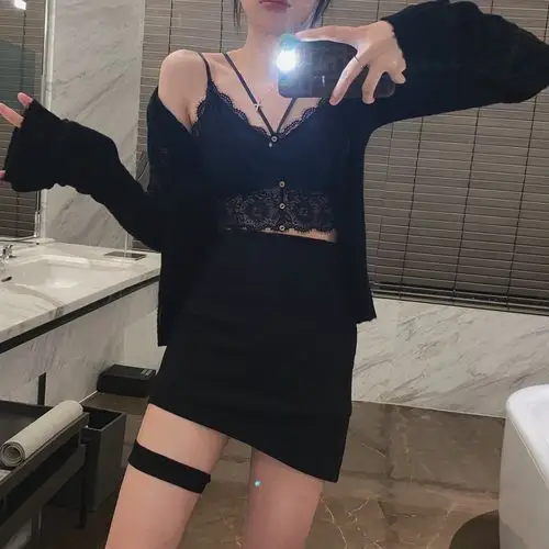 inmimiface黑色蕾丝吊带背心女内搭外背心吊带