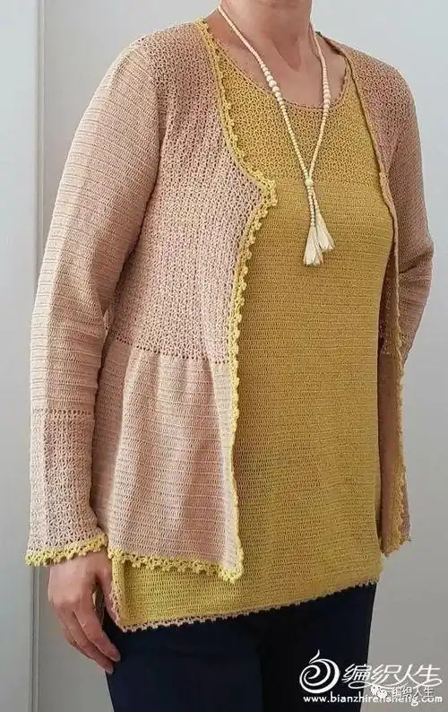 法式优雅:小香风女士钩针背心开衫两件套(附图解)