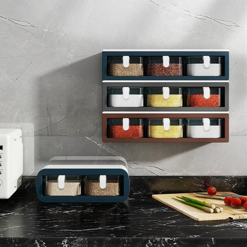 轻奢调料盒调味盒罐家用厨房佐料盒挂壁免打孔盐巴味精胡椒收纳盒