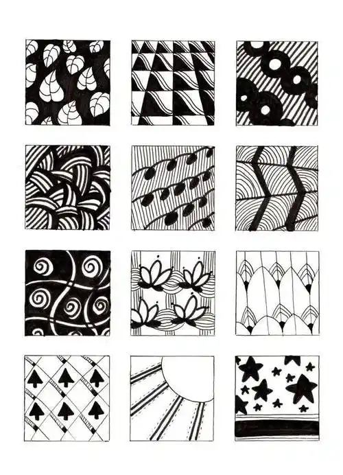 运用两种不同的线条或者喜欢的形状就能表现不同点,线,面的画面对线描