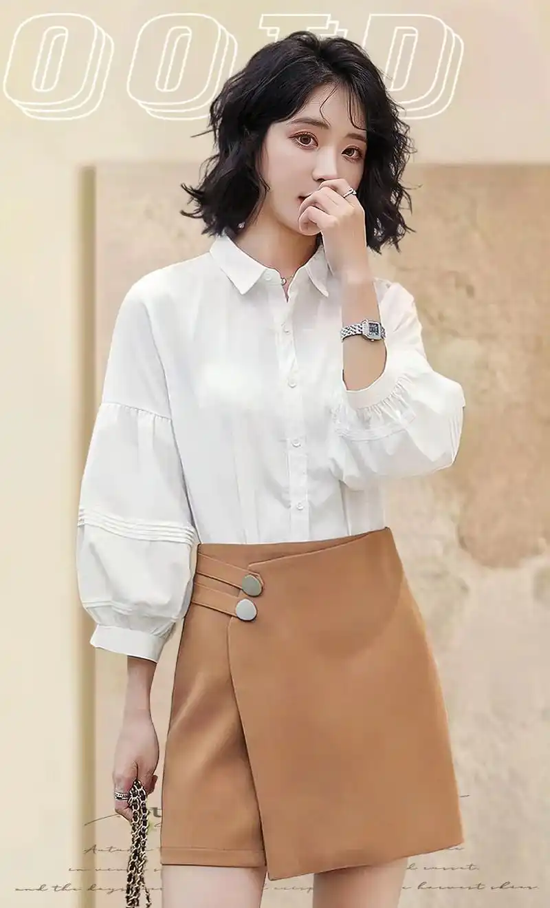 七分泡泡袖女装衬衫女设计感小众衬衫小个子上衣 - 抖音