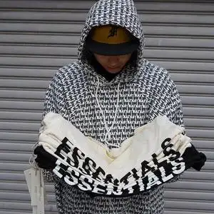 fear of god logo满印字母弹幕fog加绒鹿晗同款男女连帽卫衣帽衫