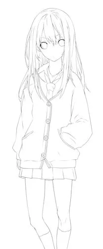 求动漫少女线稿,穿着校服的