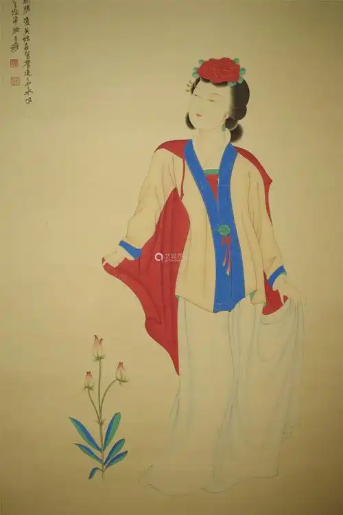 张大千 仕女 纸本设色 立轴