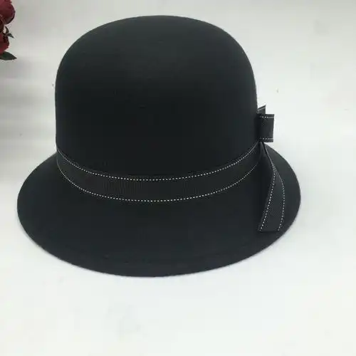 秋冬新款女帽韩版蝴蝶结圆顶毛呢礼帽时尚保暖盆帽可批发定制