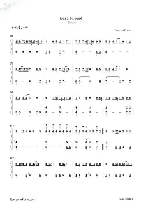 best friend-kiroro双手简谱预览1