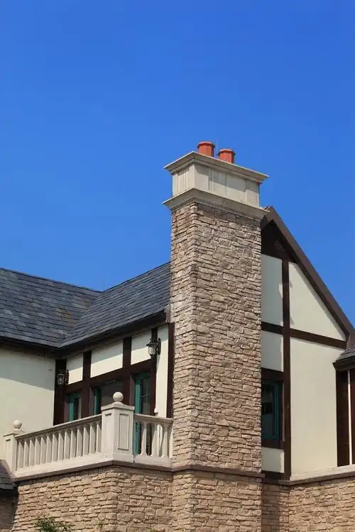 某欧式小区景观实景图-别墅设计烟囱阳台围栏-设计师图库