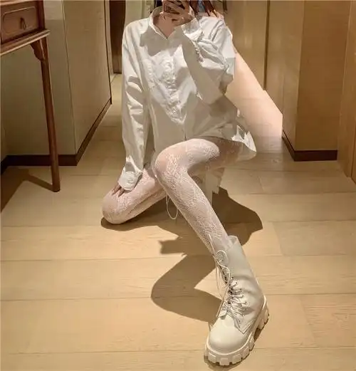 现货实拍实价镂空蕾丝打底连裤袜复古花藤白色性感丝袜