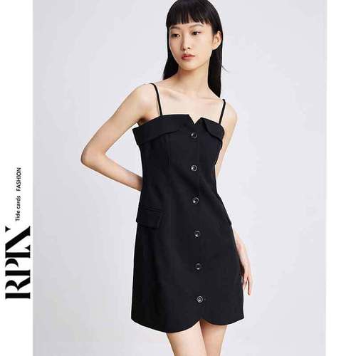 rpin法式复古小黑裙可调节肩带修身吊带裙连衣裙