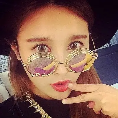 炫彩色反光彩膜太阳镜女2015圆脸潮大框圆形金属墨镜圆形太阳眼镜