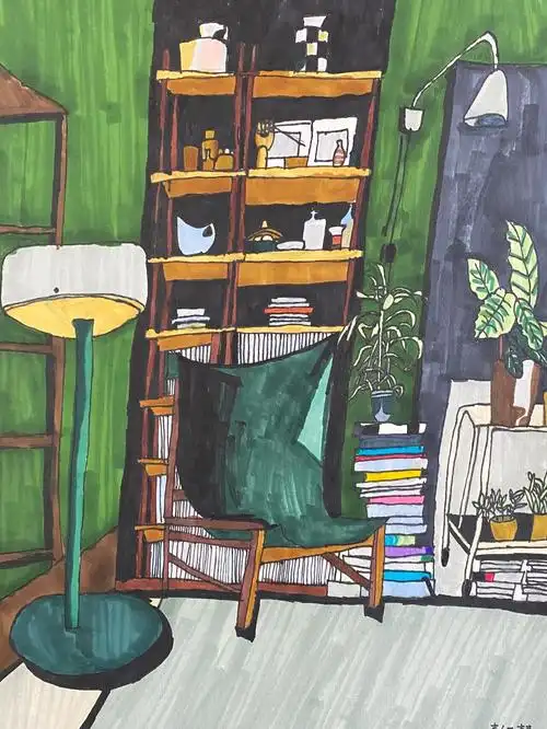 少儿美术|三年级图片写生《房间一角》