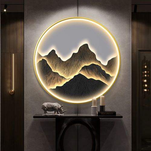 玄关装饰画圆形led灯画进门正对面墙挂画客厅过道走廊墙壁画金山