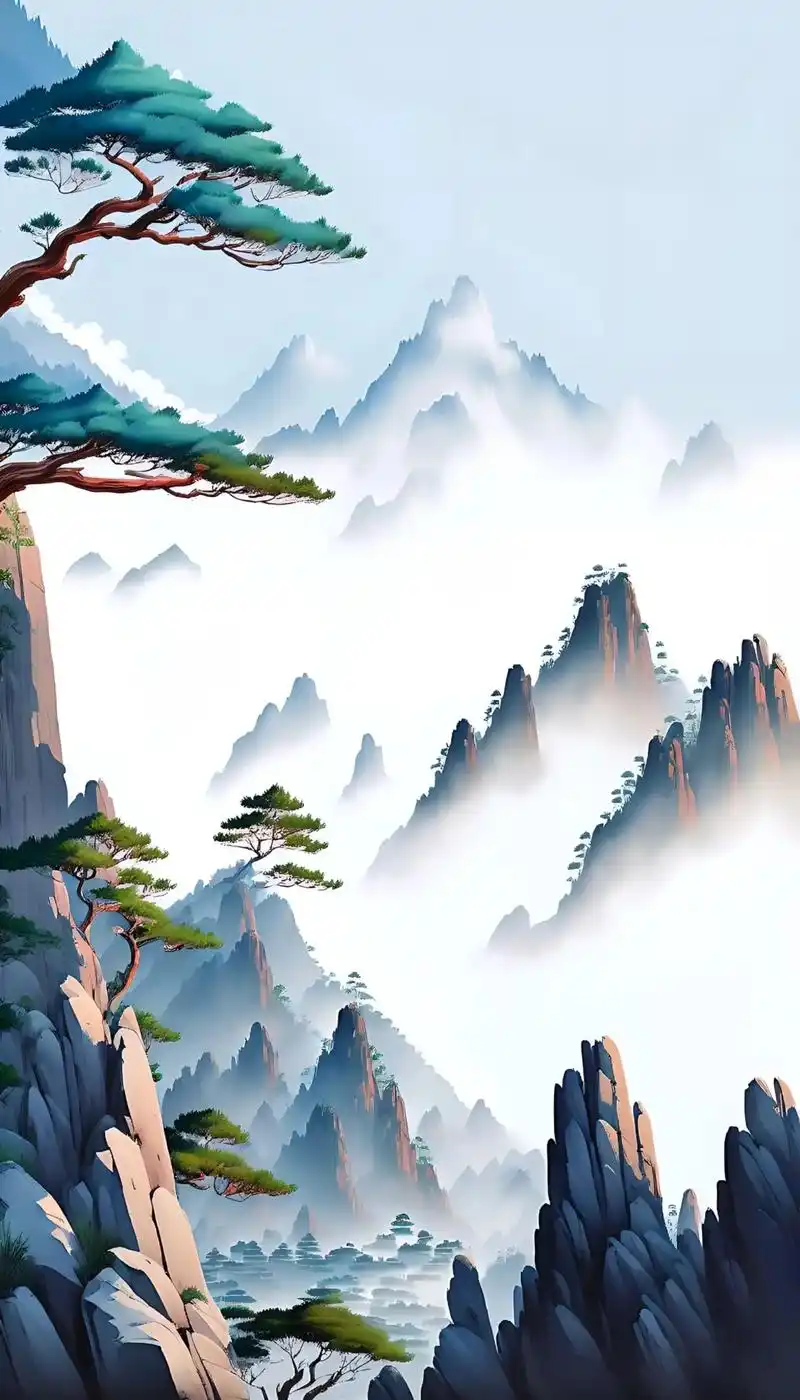 美丽的黄山,白云兰天,千年风景松,好美的一幅图画.#图文伙伴 - 抖音