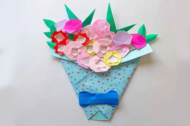 幼儿园纸手工:怎么折纸做一大束花教程(步骤图解)