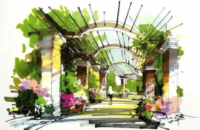 园林景观小品线稿及手绘效果图