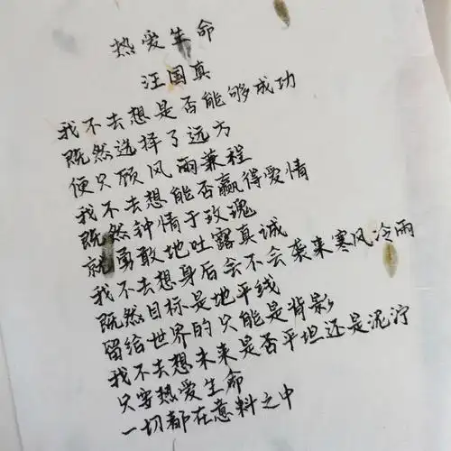 热爱生命汪国真我不去想是否能够成功既然选择了远方便只顾风雨兼程我