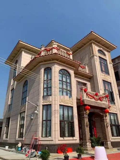 湖南别墅外墙花岗岩瓷砖实景,质感满分!