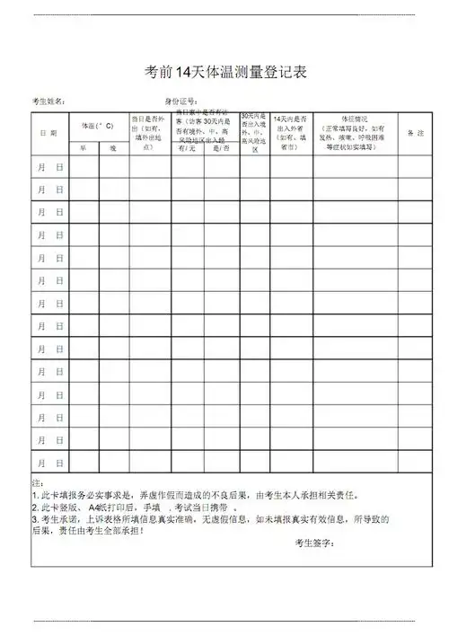 考前14天体温登记表pdf1页