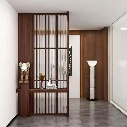 实木长虹玻璃屏风隔断客厅入户玄关餐厅装饰遮挡简约现代复古风