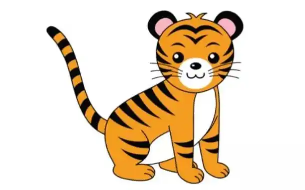 6,最后用彩色画笔对老虎涂上颜色,虎年卡通老虎简笔