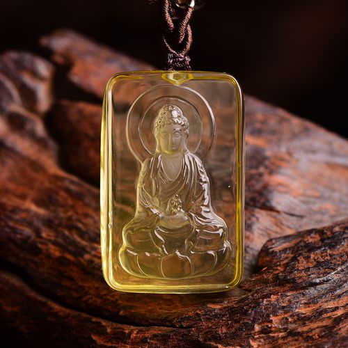 深黄色天然黄水晶大日如来本命佛吊坠菩萨属羊属猴生肖守护神项链