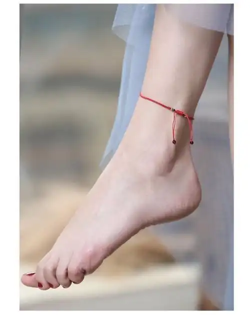 凤凰涅磐红绳脚链女本命年脚绳平安扣缅甸玉2022新款古风复古长影脚链