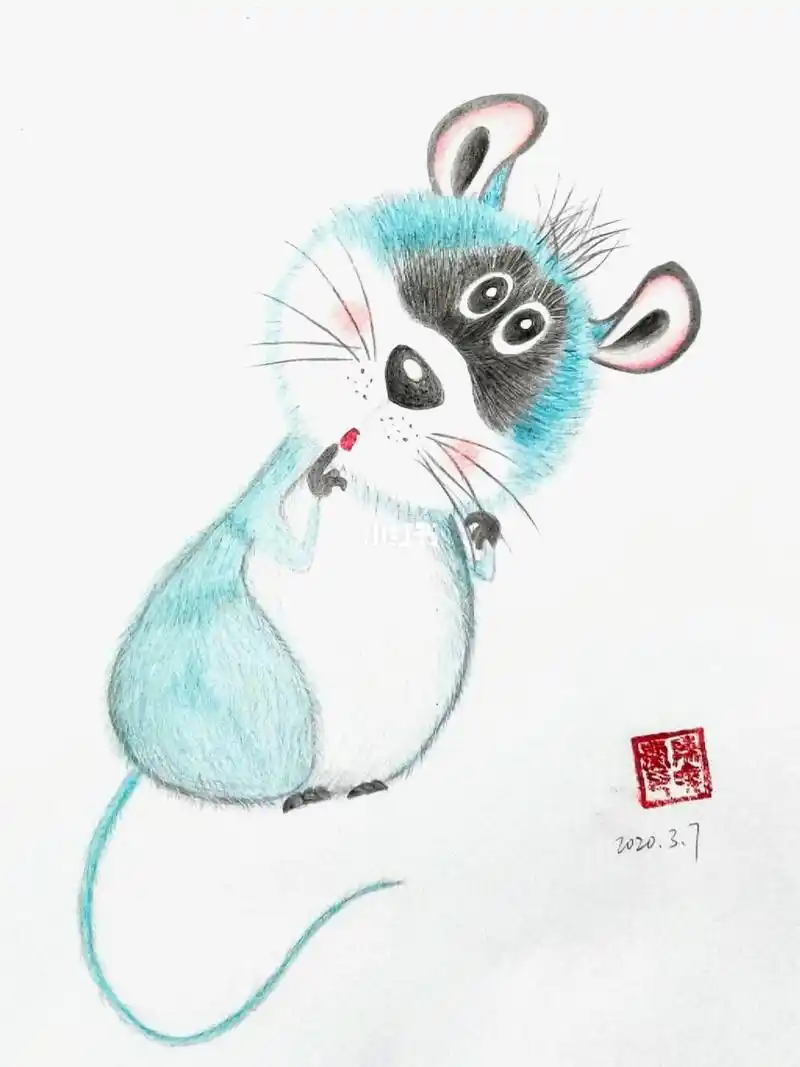 彩铅小老鼠模仿老师画的哈哈