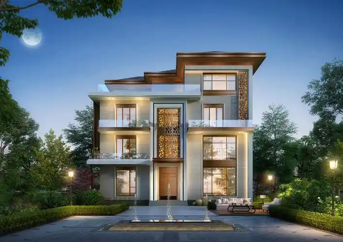 好看的四层现代乡村别墅,石材和铝板是亮点